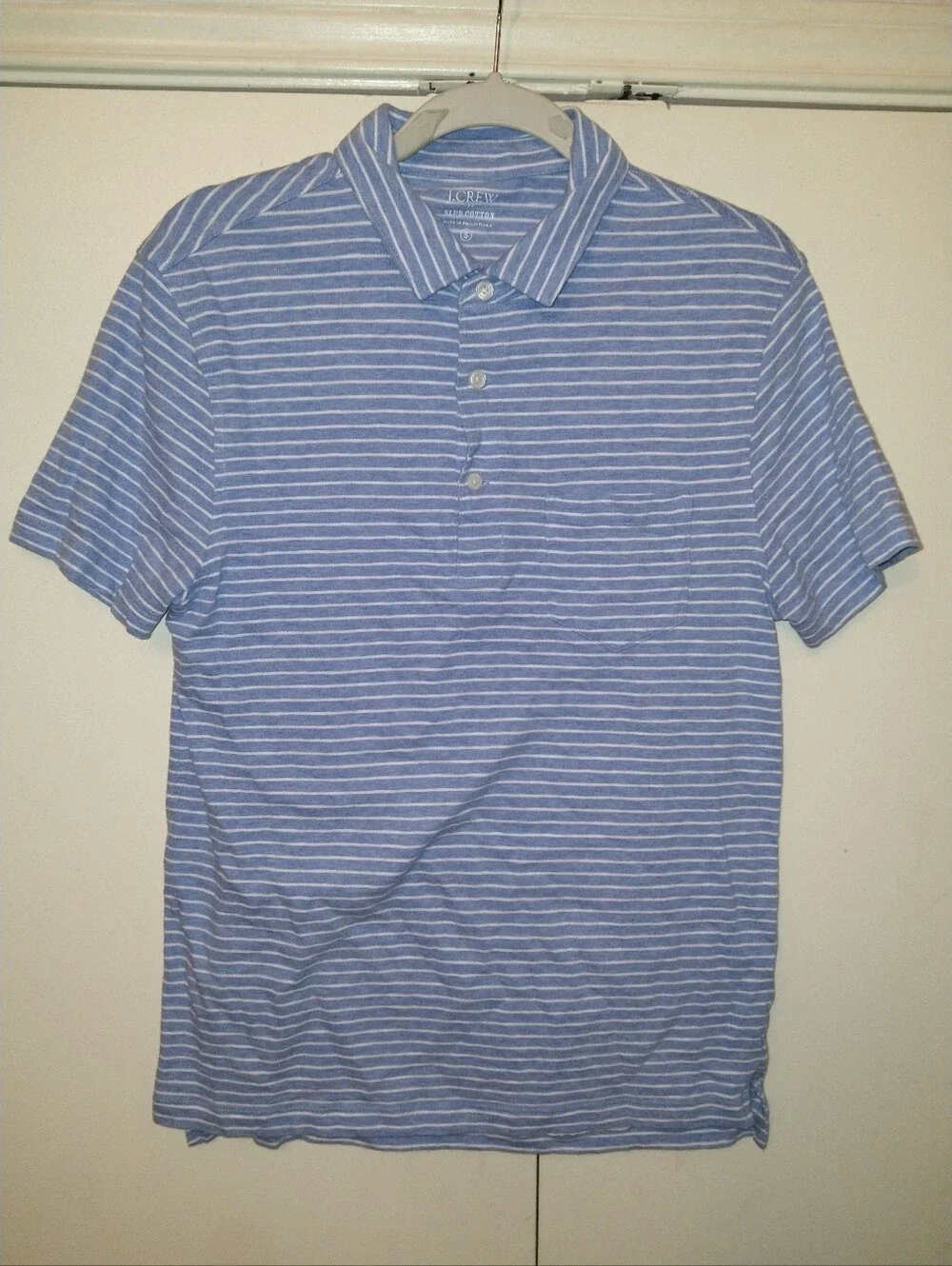 J Crew Slub Cotton Striped Short Sleeve Polo Shirt Men's sz Small.